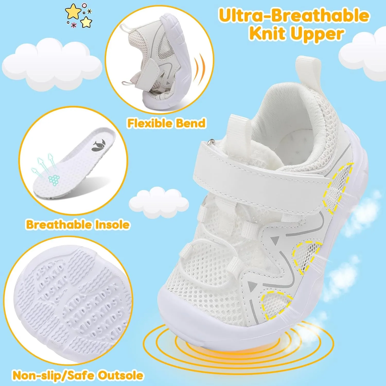 FEETCITY Wide Toddler Shoes Slip on Sneakers Boys Girls Toddler Tennis Shoes Sports Shoes Walking Shoes