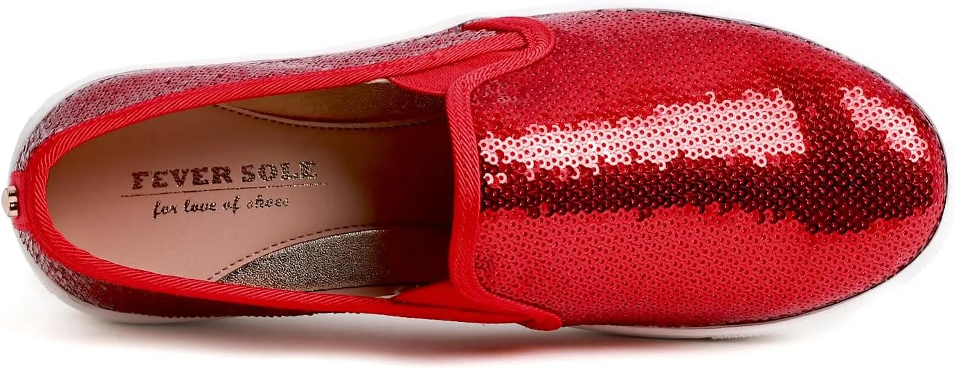 FEVERSOLE Women's Fashion Sparkle Sequin Embellished Sneaker Party Holiday Casual Shoes