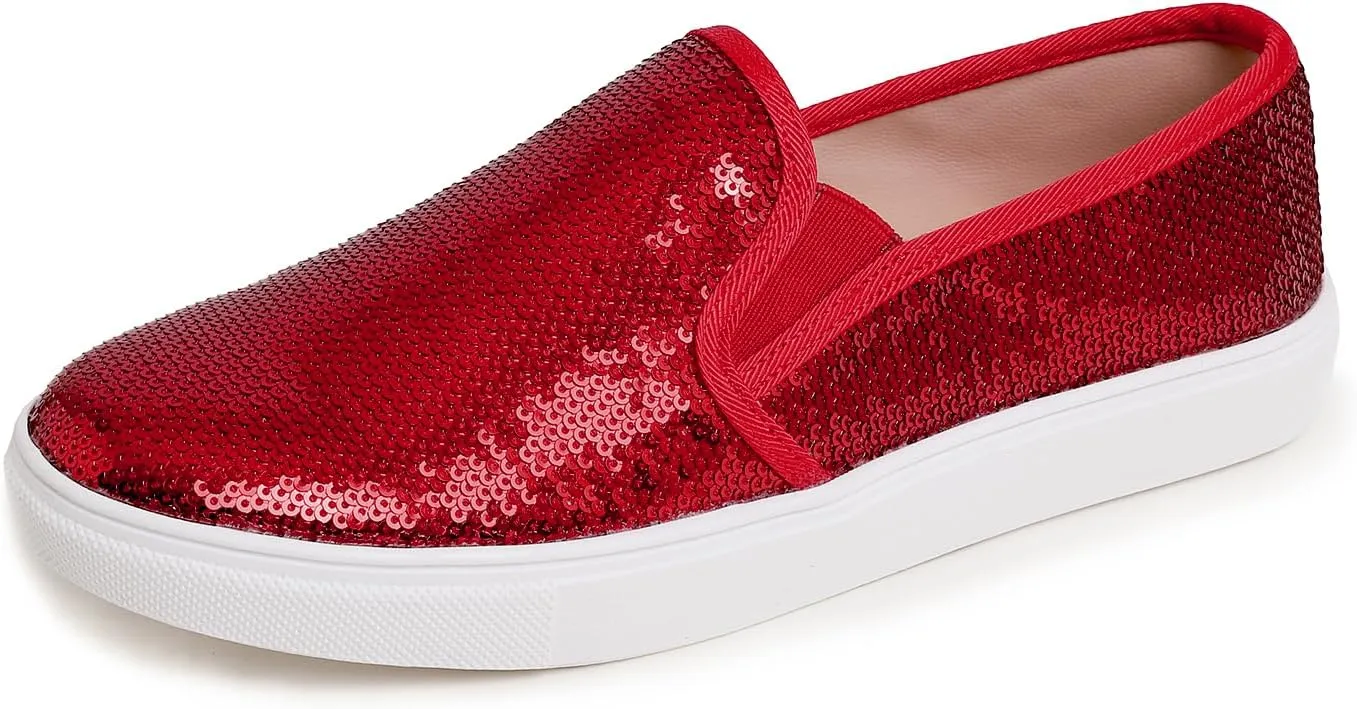 FEVERSOLE Women's Fashion Sparkle Sequin Embellished Sneaker Party Holiday Casual Shoes