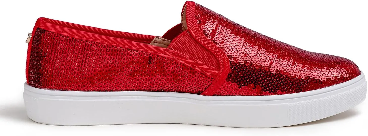 FEVERSOLE Women's Fashion Sparkle Sequin Embellished Sneaker Party Holiday Casual Shoes