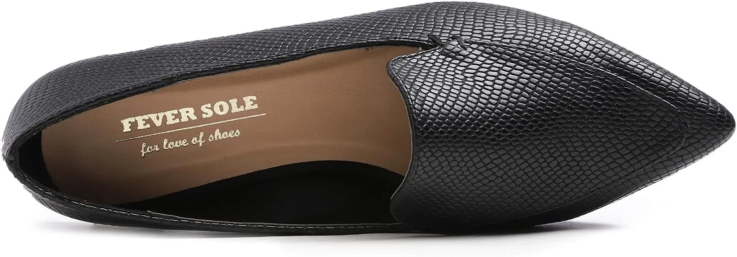 FEVERSOLE Women's Loafer Flat Pointed Fashion Slip On Comfort Driving Office Shoes