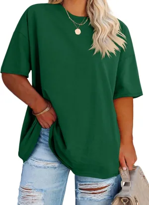 Fisoew Women's Plus Size T Shirts Oversized Tees Summer Half Sleeve Crew Neck Tunic Tops