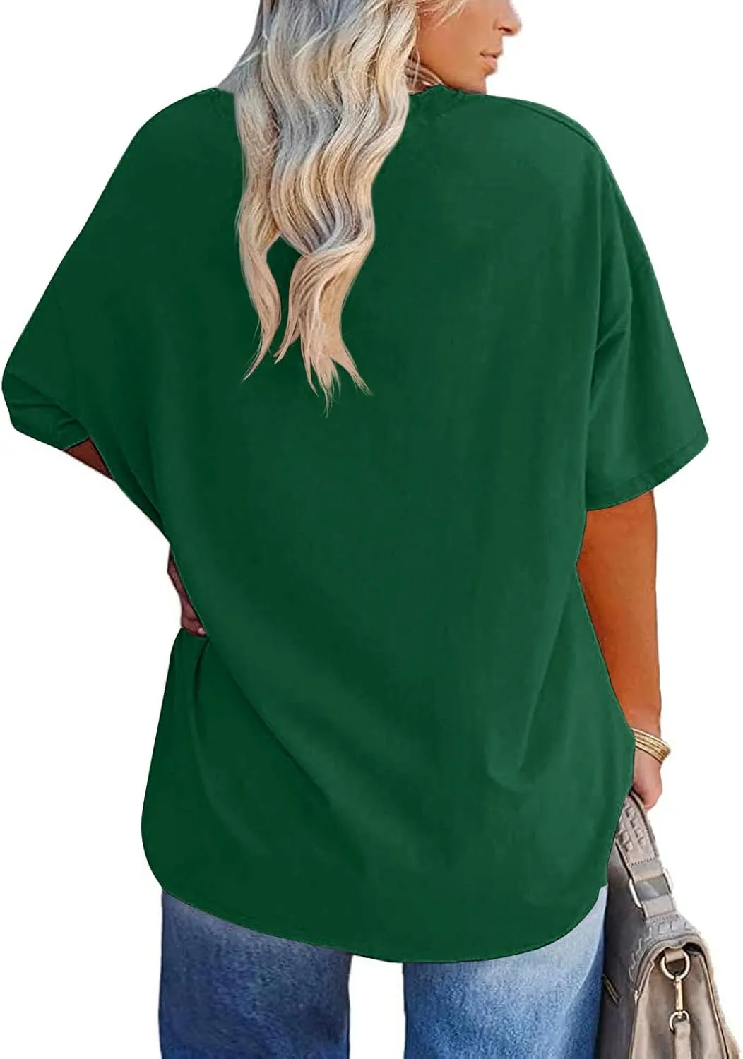 Fisoew Women's Plus Size T Shirts Oversized Tees Summer Half Sleeve Crew Neck Tunic Tops