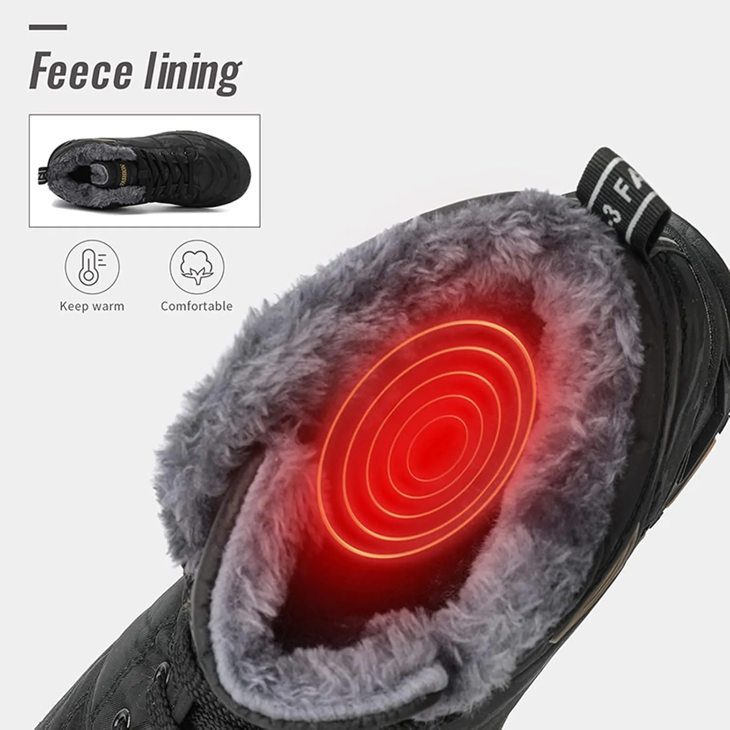 FLIOZY Snow Boots Mens Winter Shoes Fur Lined Warm Snow Ankle Boots Outdoor Winter Trekking Shoes Walking Shoes Hiking Boots
