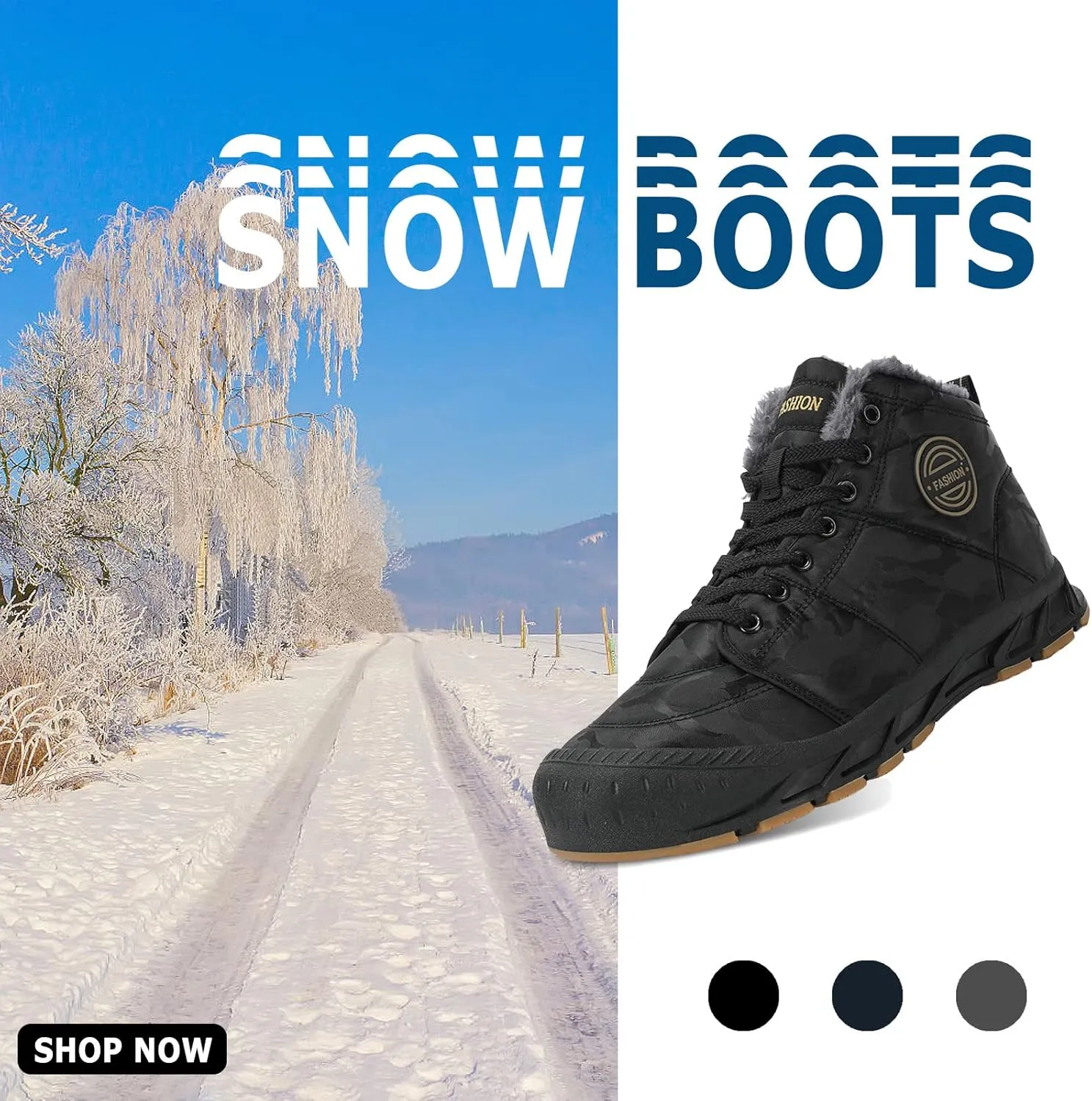 FLIOZY Snow Boots Mens Winter Shoes Fur Lined Warm Snow Ankle Boots Outdoor Winter Trekking Shoes Walking Shoes Hiking Boots