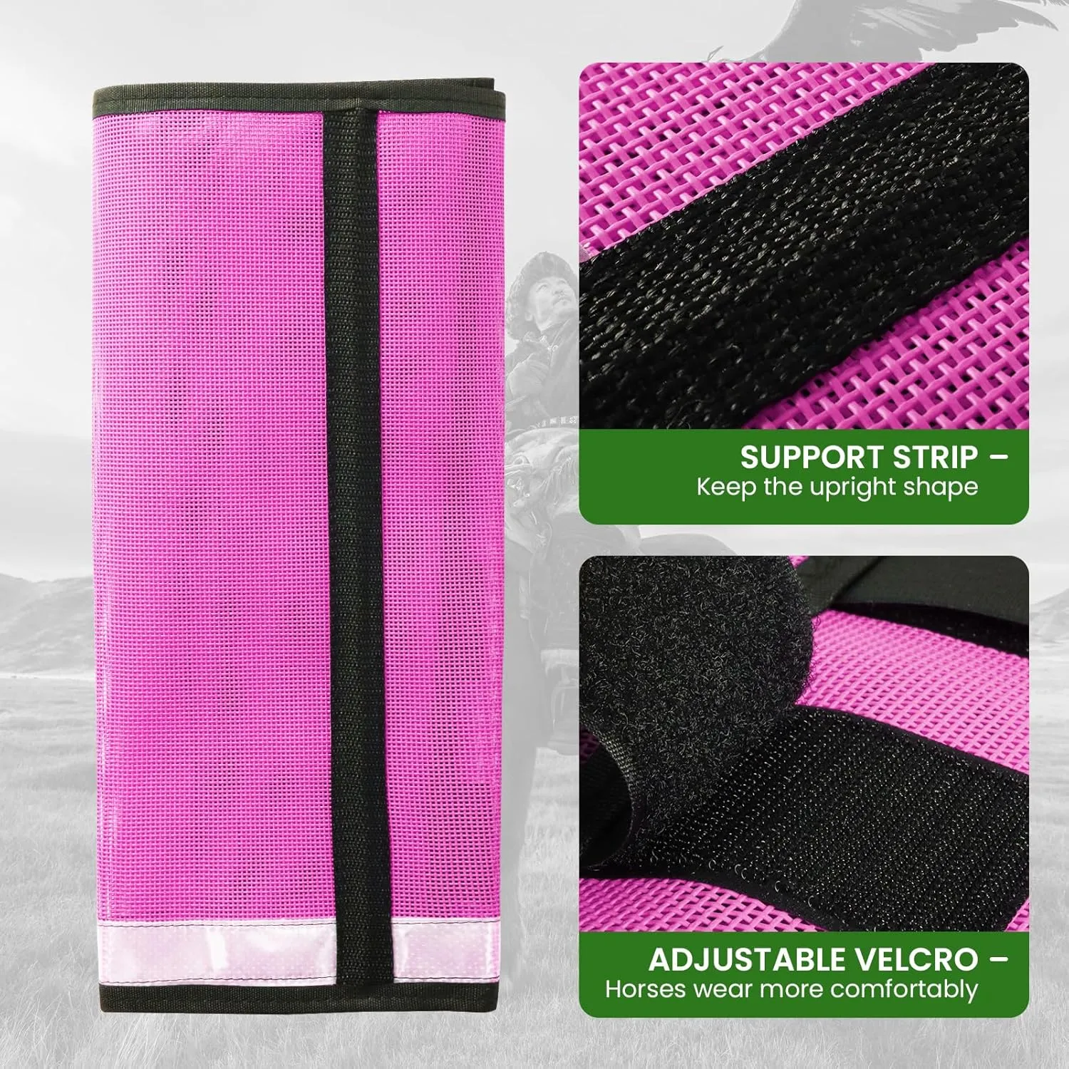 Fly Boots for Horses Loose-Fitting Leggings Set of 4,UV-Protective Extra Tough Mesh Ventilated Stay-on Design with 4 Fasteners Protect Horse Legs Stomp-Resistant (Pink, Large)