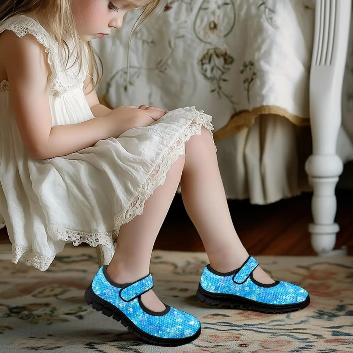 Forchrinse Bling Bling Print Girls Mary Jane Flat,Toddle Sliver Shining Print Dress Shoes Ballet Flat for Flower Girls Costume Party Dress Shoes,Causal Back to School Shoes,Size 11-2.5