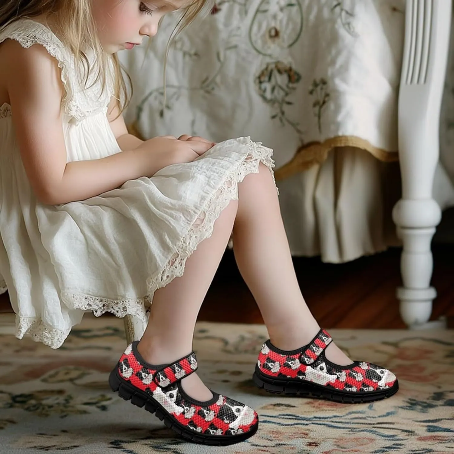 Forchrinse Funny Dachshund Print Girls Mary Jane Flats Comfort Wide Dressy Shoes for Kids/Toddler Sneakers Breathable School Shoes Size 11-2.5