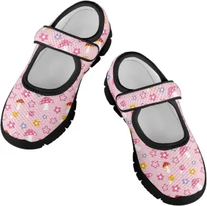 Forchrinse Pink Boston Terrier Floral Print Girls Dress Shoes Mary Jane Flats Pink for Kids and Toddler Size 11-2.5 School Uniform Sneakers Lightweight Walking Shoes