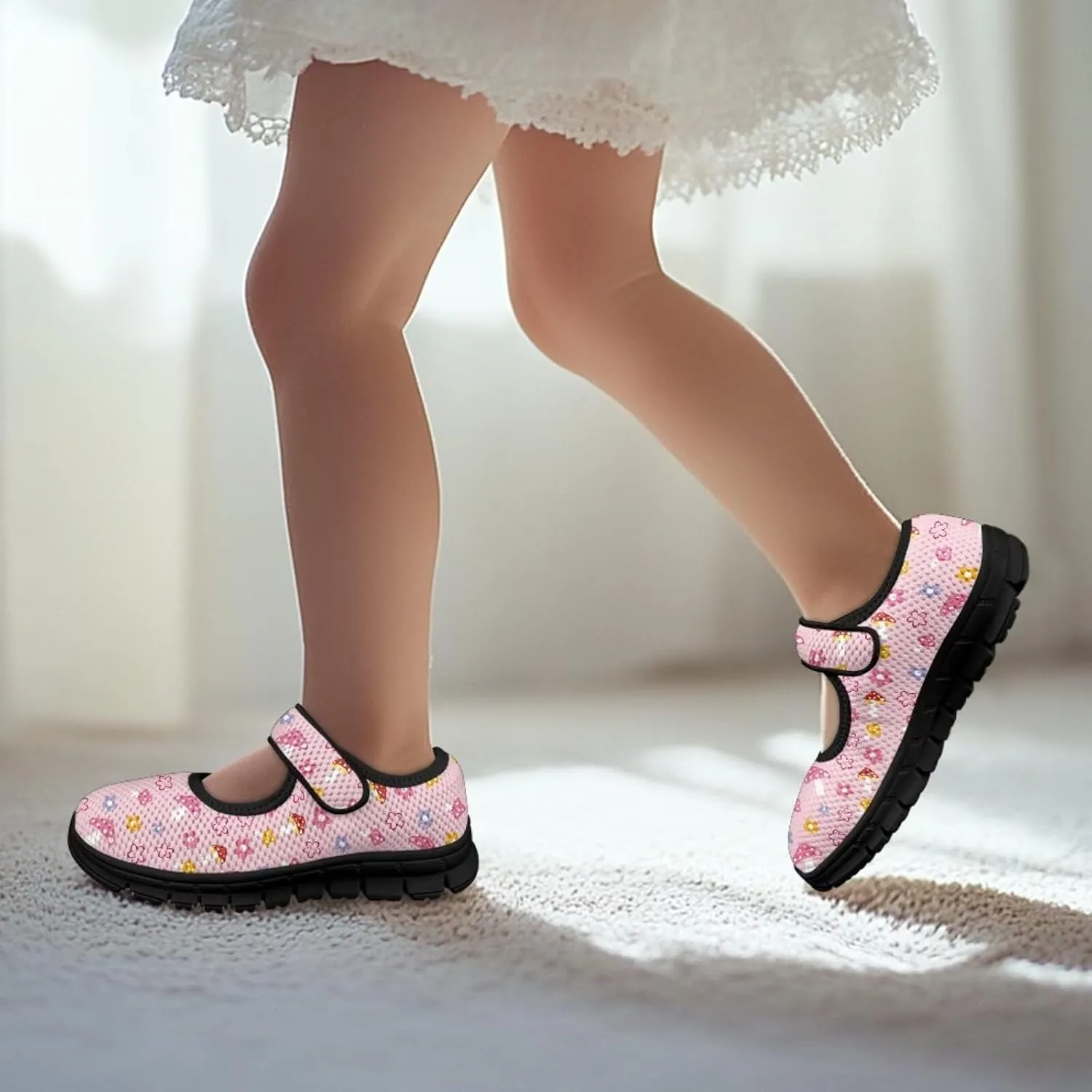 Forchrinse Pink Boston Terrier Floral Print Girls Dress Shoes Mary Jane Flats Pink for Kids and Toddler Size 11-2.5 School Uniform Sneakers Lightweight Walking Shoes