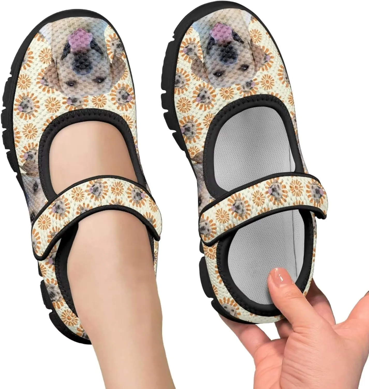 Forchrinse Sunflower Otter Pattern Toddlers Girls Dress Shoes Floral Mary Jane Flats Party School Uniform Shoes Lightweight Flats Sneakers for Kids,Size 11-2.5