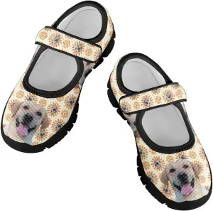 Forchrinse Sunflower Otter Pattern Toddlers Girls Dress Shoes Floral Mary Jane Flats Party School Uniform Shoes Lightweight Flats Sneakers for Kids,Size 11-2.5