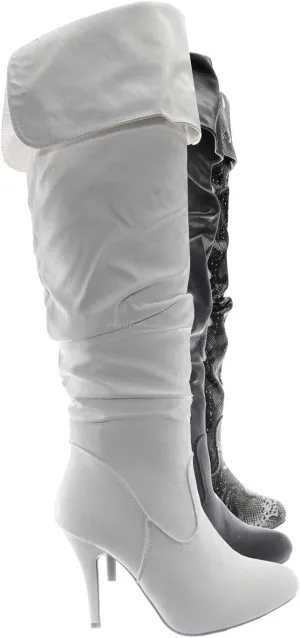 Forever Link High Heel Wrinkled Slouchy Dress Boots - Stretch Foldable Over Knee