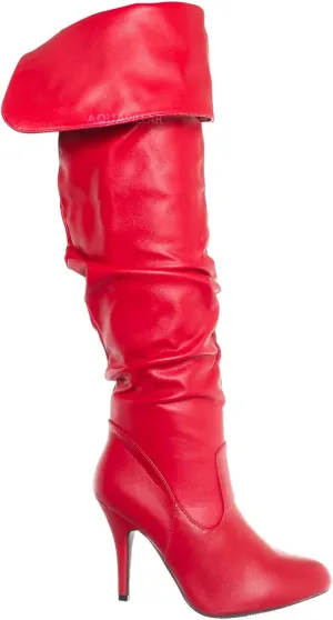 Forever Link High Heel Wrinkled Slouchy Dress Boots - Stretch Foldable Over Knee