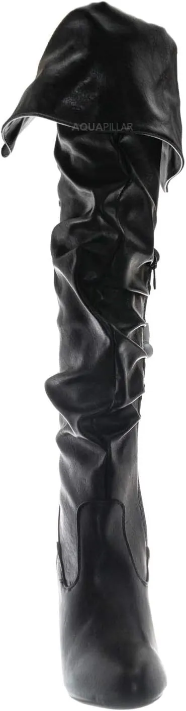 Forever Link High Heel Wrinkled Slouchy Dress Boots - Stretch Foldable Over Knee