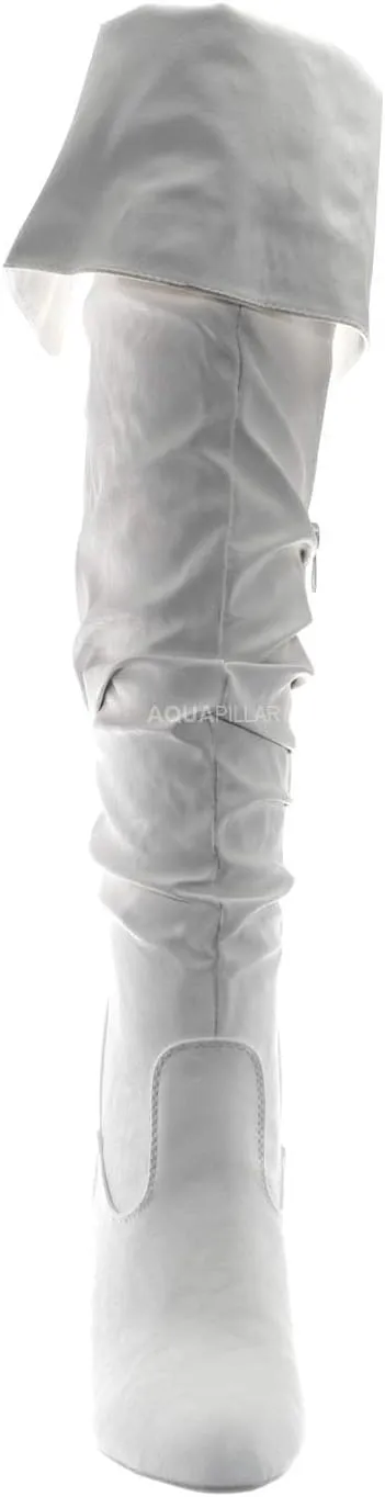 Forever Link High Heel Wrinkled Slouchy Dress Boots - Stretch Foldable Over Knee