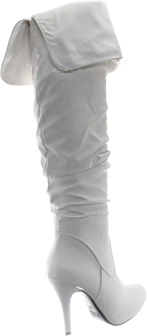 Forever Link High Heel Wrinkled Slouchy Dress Boots - Stretch Foldable Over Knee