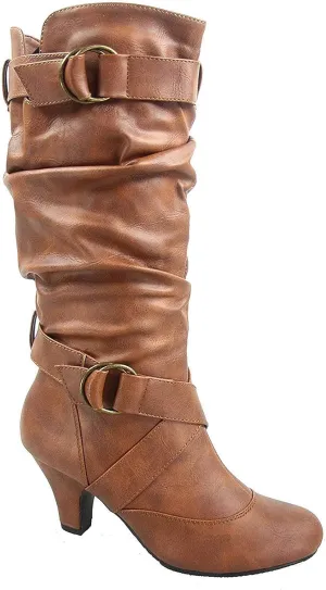 Forever Link Maggie-39 Women's Fashion Low Heel Zipper Slouchy Mid-Calf Boots Shoes