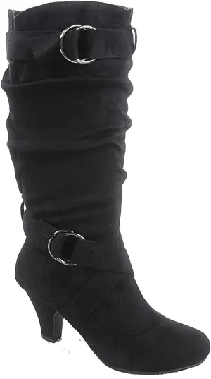 Forever Link Maggie-39 Women's Fashion Low Heel Zipper Slouchy Mid-Calf Boots Shoes