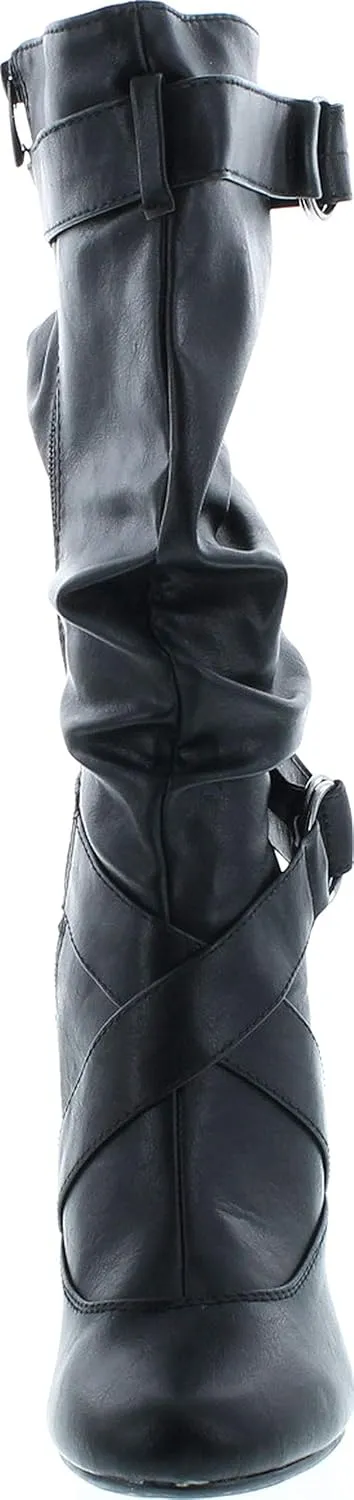 Forever Link Maggie-39 Women's Fashion Low Heel Zipper Slouchy Mid-Calf Boots Shoes
