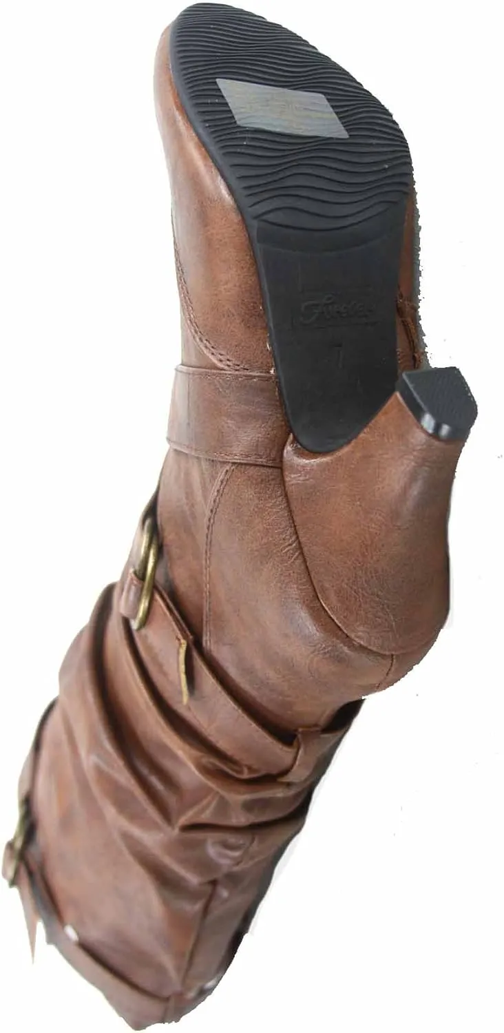 Forever Link Maggie-39 Women's Fashion Low Heel Zipper Slouchy Mid-Calf Boots Shoes