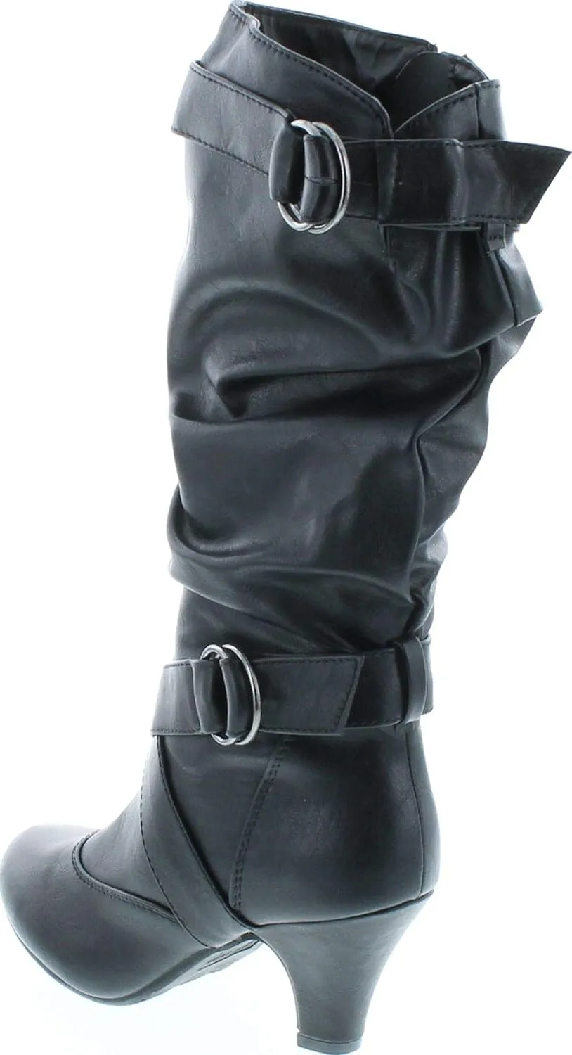 Forever Link Maggie-39 Women's Fashion Low Heel Zipper Slouchy Mid-Calf Boots Shoes