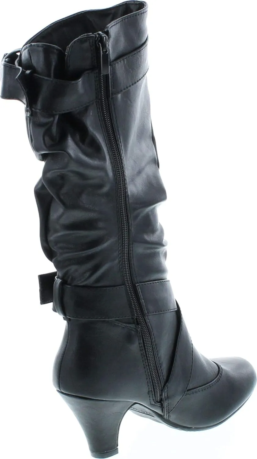 Forever Link Maggie-39 Women's Fashion Low Heel Zipper Slouchy Mid-Calf Boots Shoes