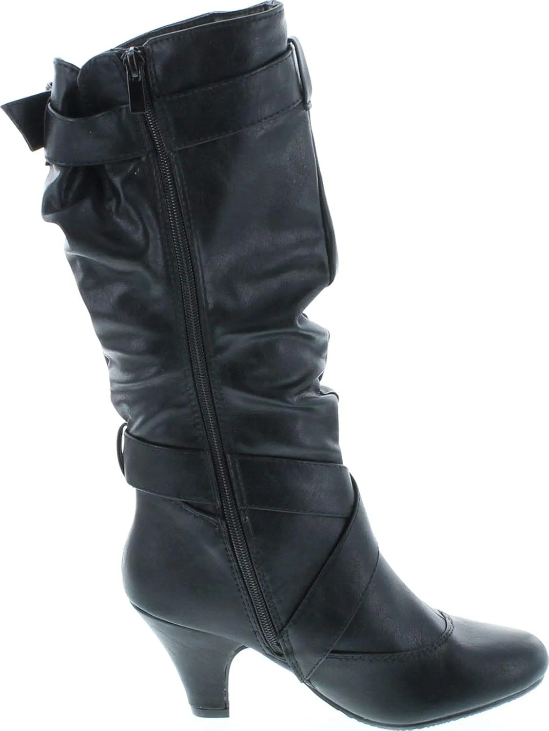 Forever Link Maggie-39 Women's Fashion Low Heel Zipper Slouchy Mid-Calf Boots Shoes
