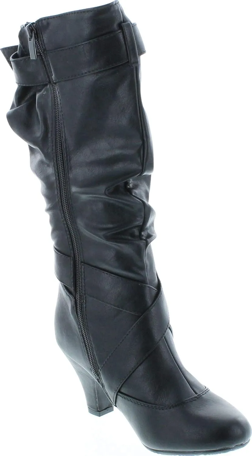 Forever Link Maggie-39 Women's Fashion Low Heel Zipper Slouchy Mid-Calf Boots Shoes