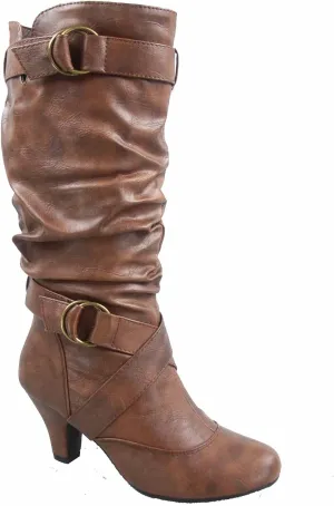 Forever Link Maggie-39 Women's Fashion Low Heel Zipper Slouchy Mid-Calf Boots Shoes