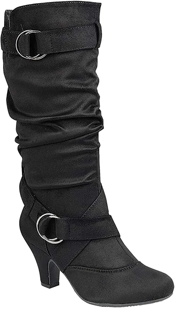 Forever Link Maggie-39 Women's Fashion Low Heel Zipper Slouchy Mid-Calf Boots Shoes