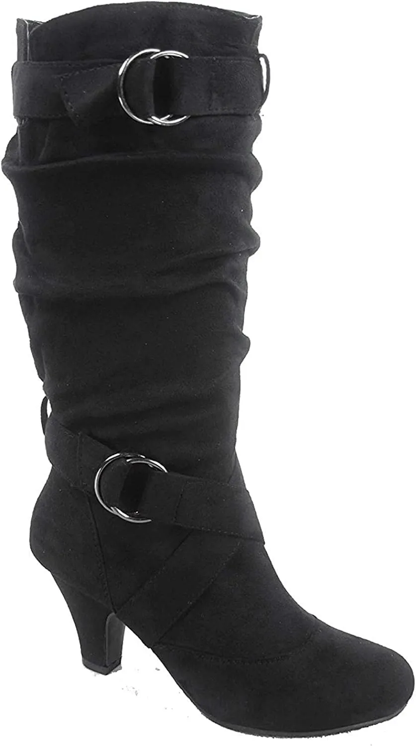 Forever Link Maggie-39 Women's Fashion Low Heel Zipper Slouchy Mid-Calf Boots Shoes