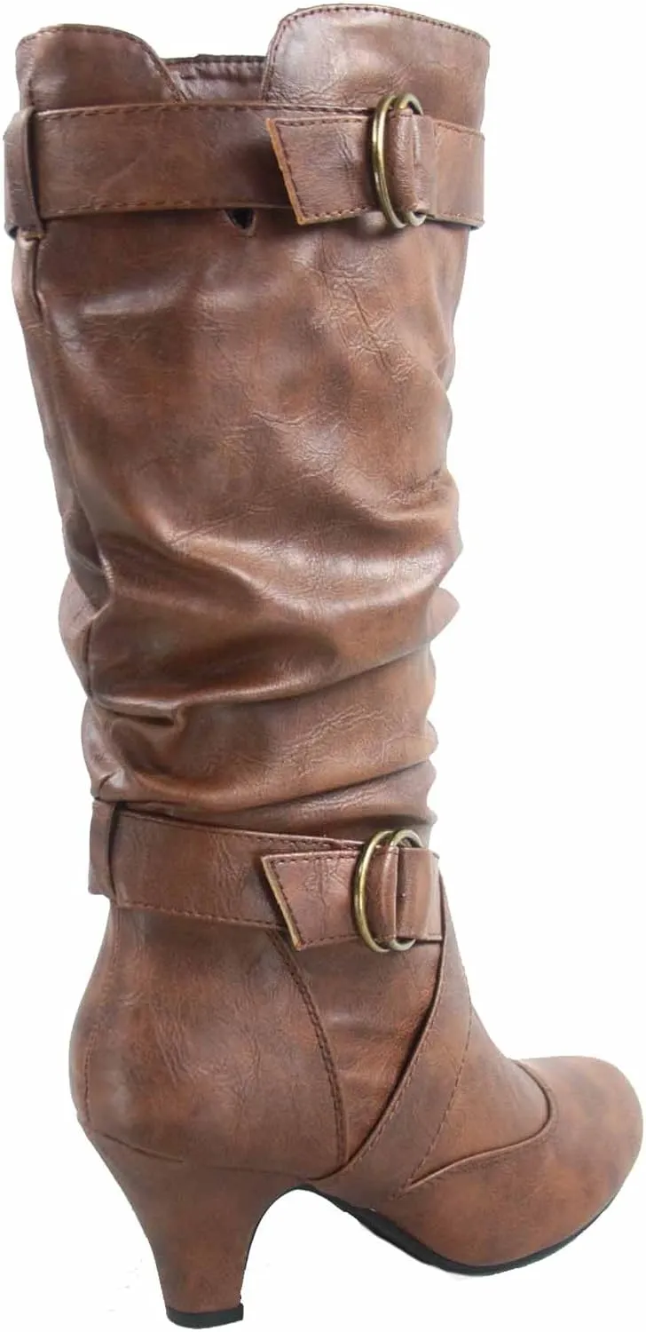 Forever Link Maggie-39 Women's Fashion Low Heel Zipper Slouchy Mid-Calf Boots Shoes
