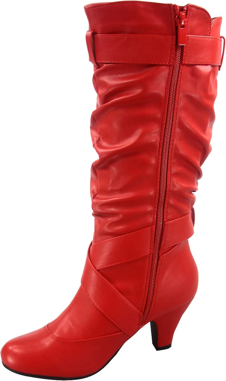 Forever Link Maggie-39 Women's Fashion Low Heel Zipper Slouchy Mid-Calf Boots Shoes