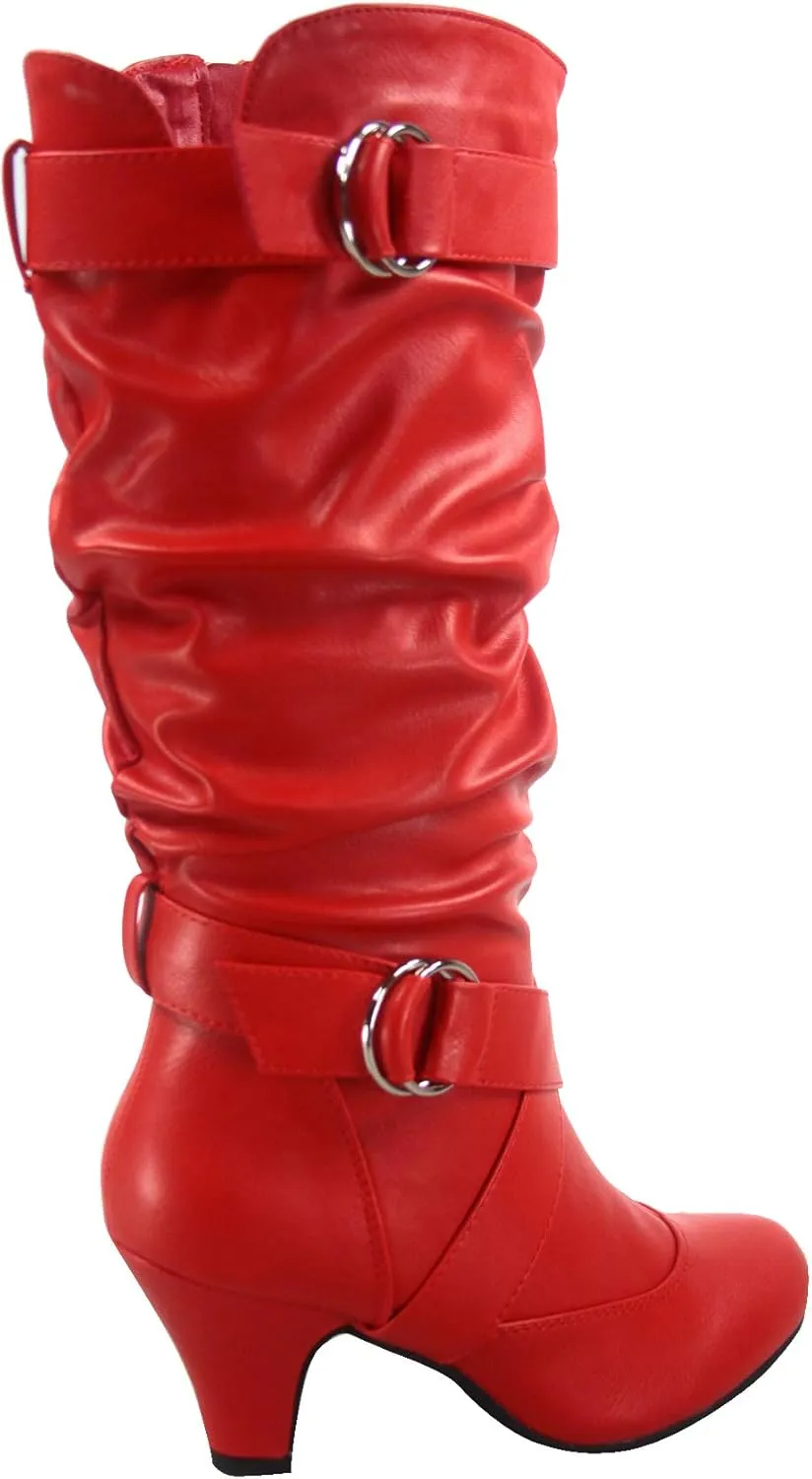 Forever Link Maggie-39 Women's Fashion Low Heel Zipper Slouchy Mid-Calf Boots Shoes