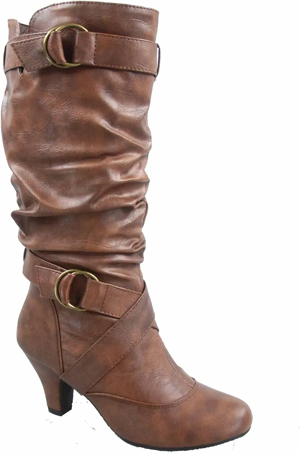 Forever Link Maggie-39 Women's Fashion Low Heel Zipper Slouchy Mid-Calf Boots Shoes