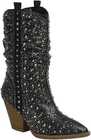 Forever Link Women's Rhinestone Cowboy Boots Western Mid Calf Boots