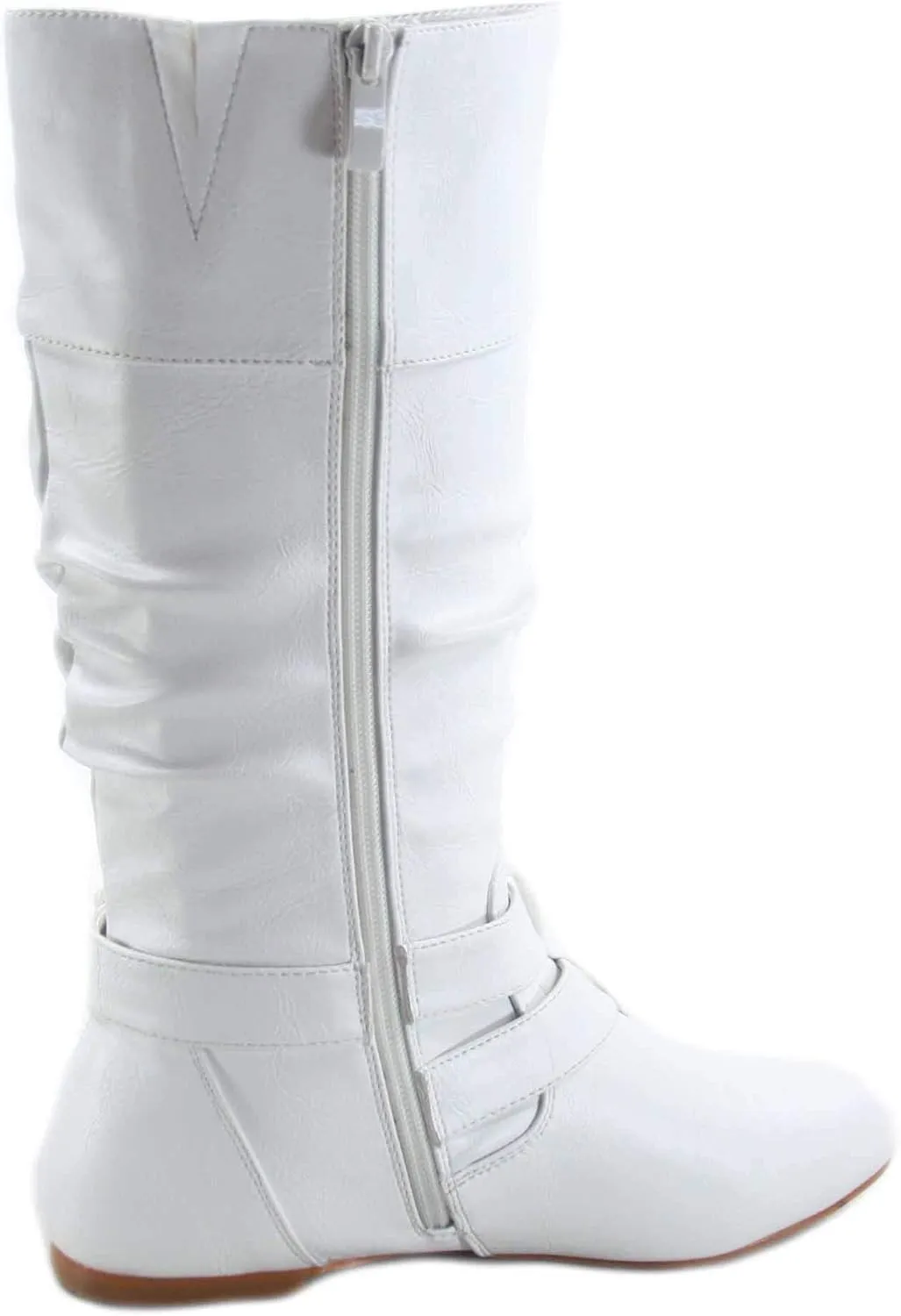 Forever Sonny-54 Women's Stylish Round Toe Buckle Zipper Slouchy Mid-Calf Riding Boots Shoes