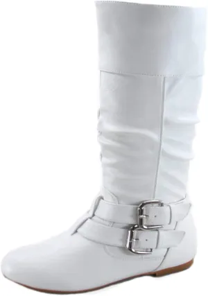 Forever Sonny-54 Women's Stylish Round Toe Buckle Zipper Slouchy Mid-Calf Riding Boots Shoes