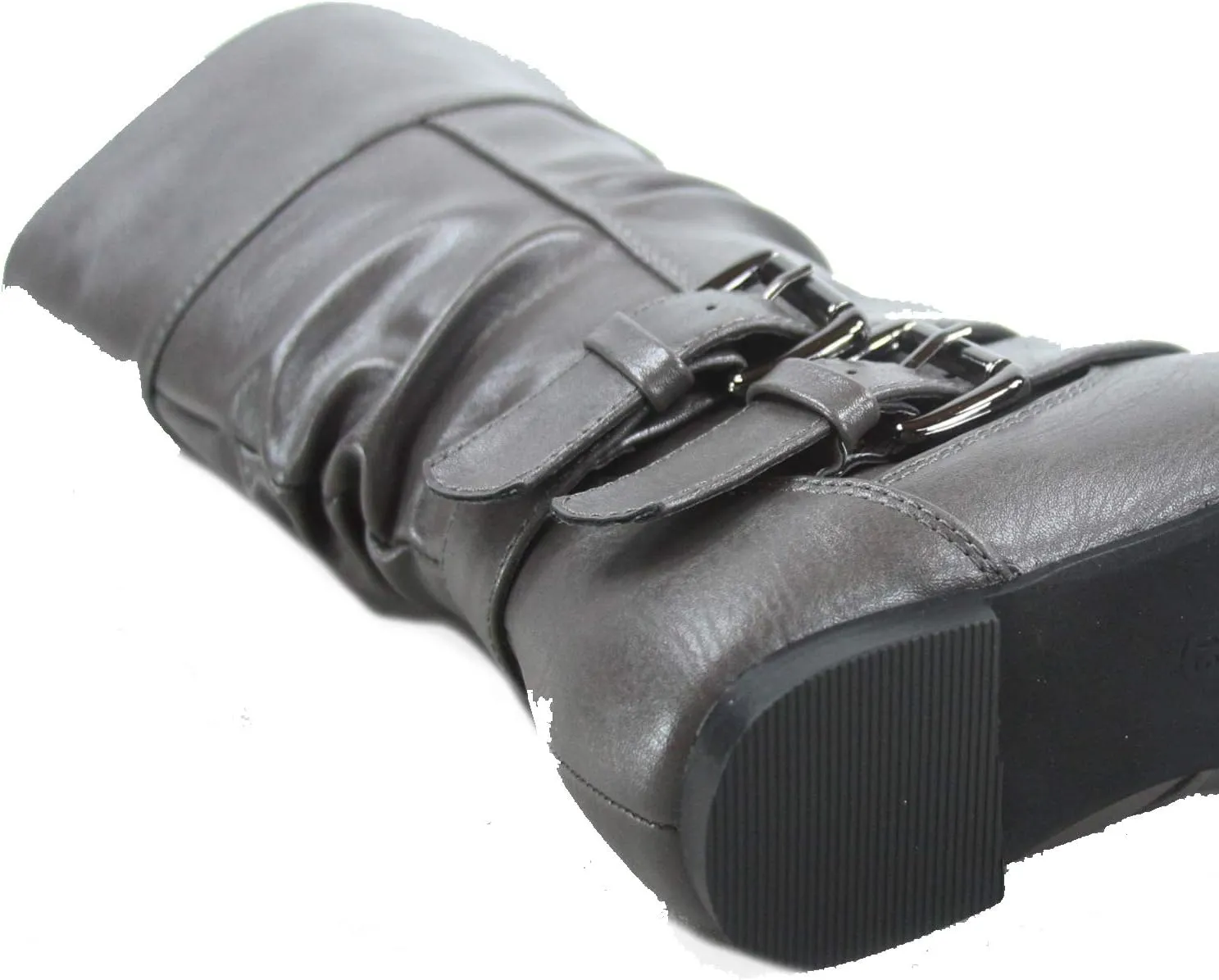 Forever Sonny-54 Women's Stylish Round Toe Buckle Zipper Slouchy Mid-Calf Riding Boots Shoes