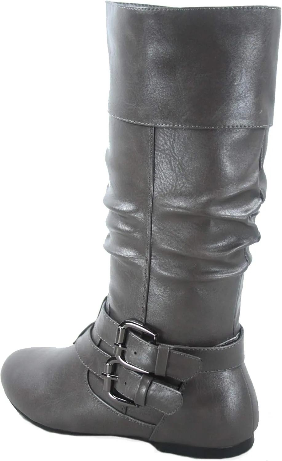 Forever Sonny-54 Women's Stylish Round Toe Buckle Zipper Slouchy Mid-Calf Riding Boots Shoes