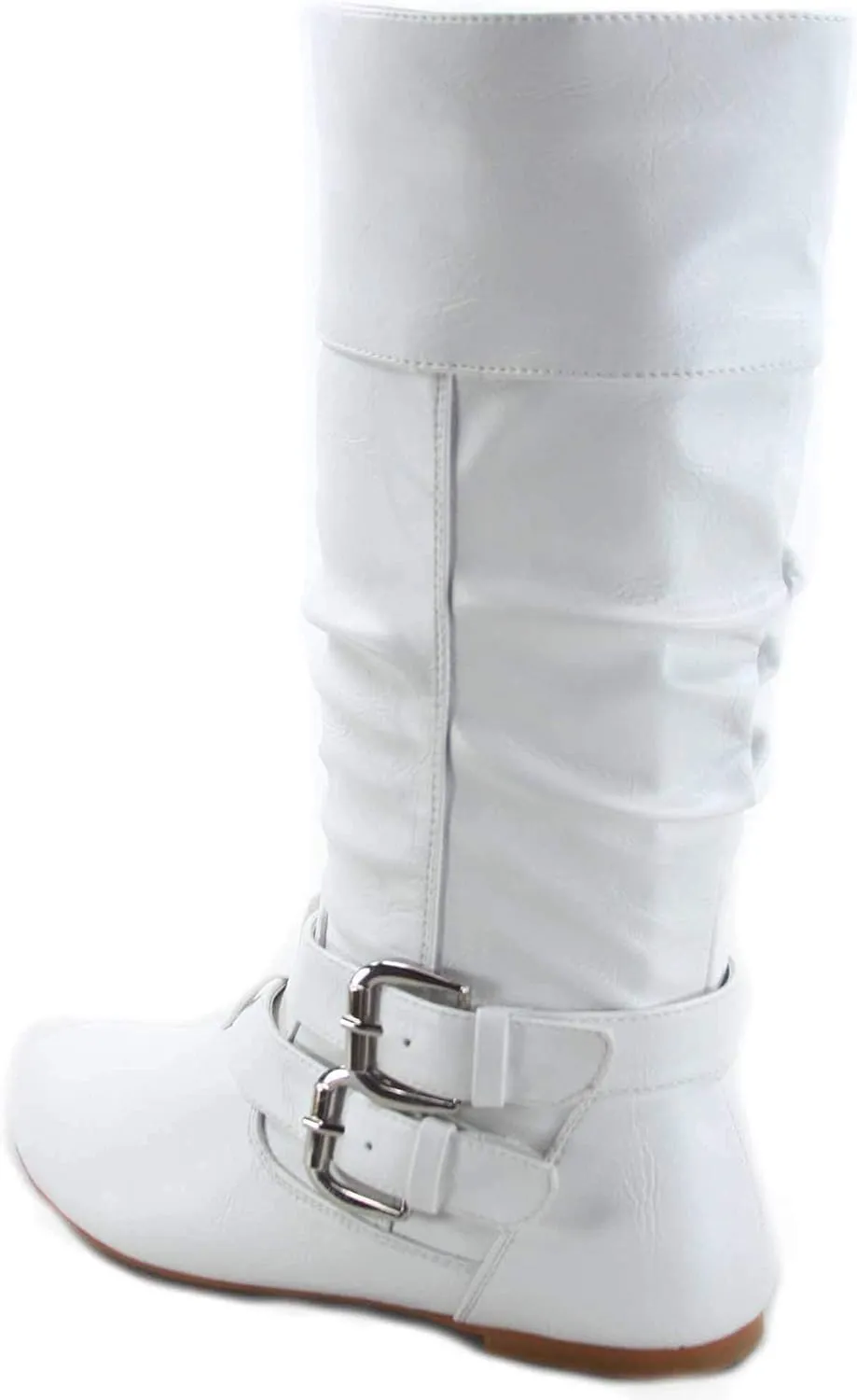 Forever Sonny-54 Women's Stylish Round Toe Buckle Zipper Slouchy Mid-Calf Riding Boots Shoes