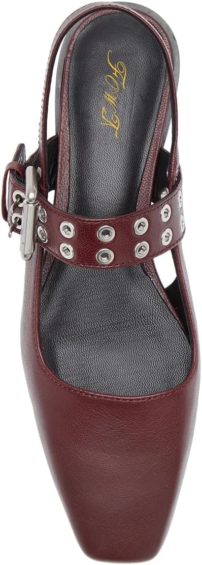 FOWT Women Unique Wide Strap Buckle Square Toe Slingback Flats Block Heel Casual Comfortable Party Dress Pumps Size 4-16 US