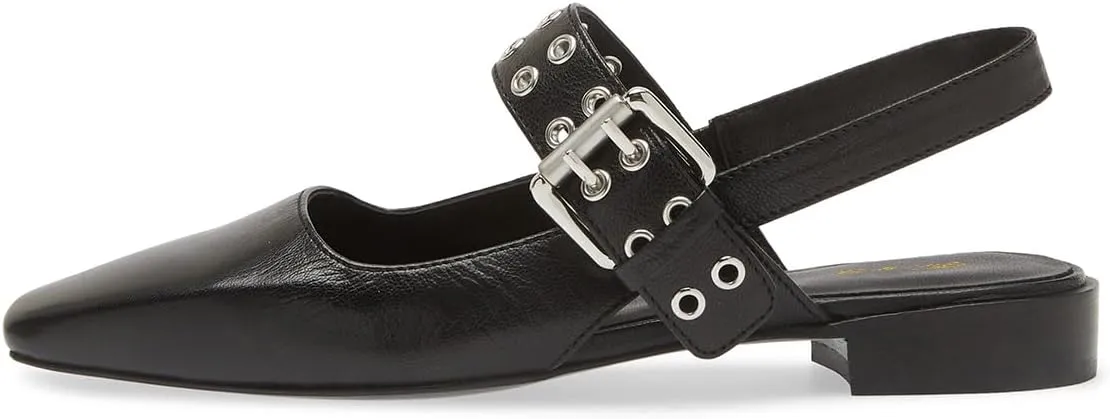 FOWT Women Unique Wide Strap Buckle Square Toe Slingback Flats Block Heel Casual Comfortable Party Dress Pumps Size 4-16 US