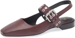 FOWT Women Unique Wide Strap Buckle Square Toe Slingback Flats Block Heel Casual Comfortable Party Dress Pumps Size 4-16 US