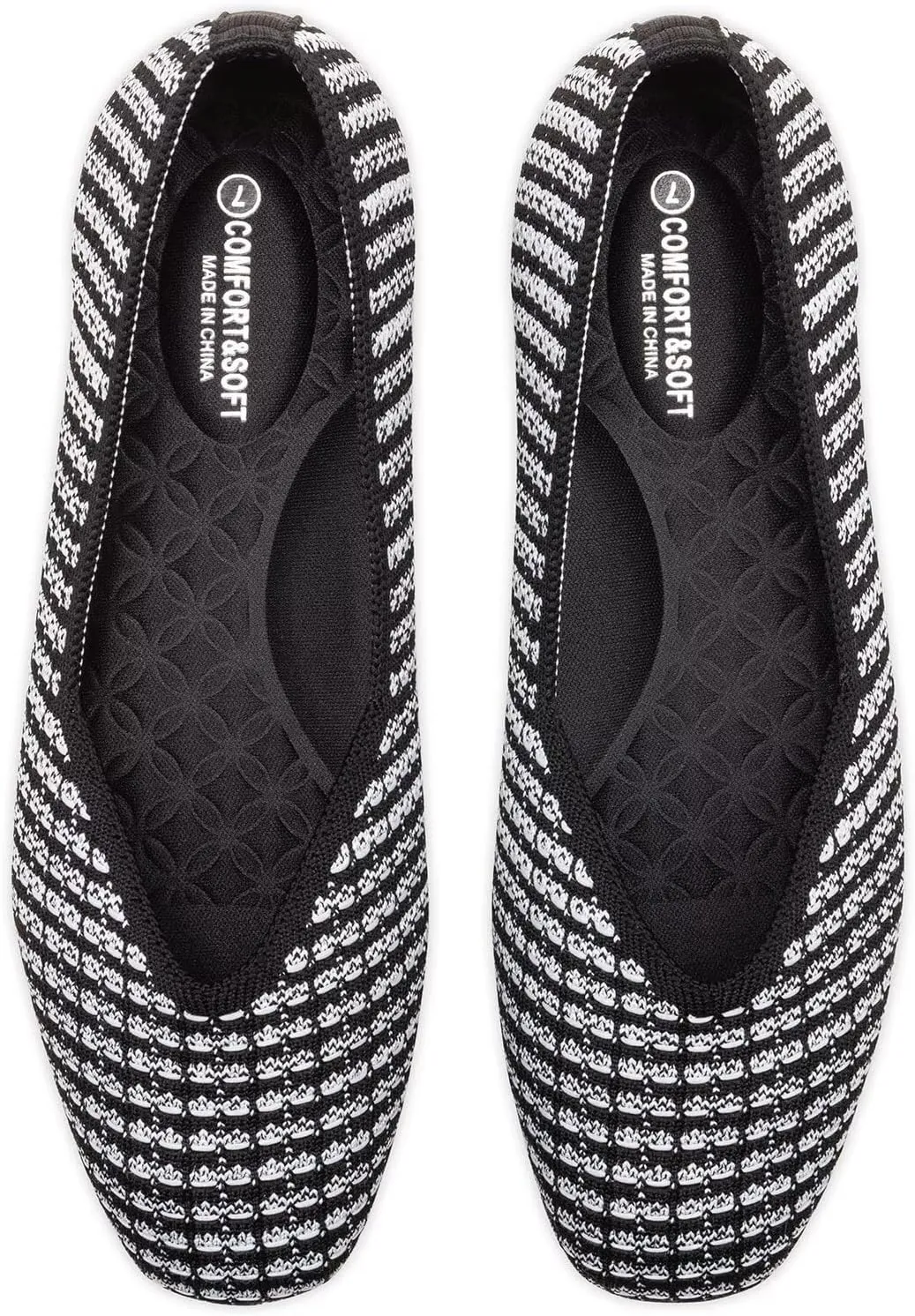 Frank Mully Womens Casual Flat Shoes Square Toe Shoes Knitted Work Flat Comfort Dressy Flat Shoes for Daily Washable