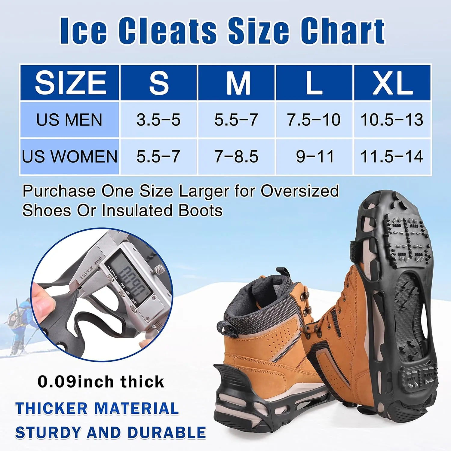 FUSIGO Ice Cleats for Shoes and Boots Crampons Snow Traction Cleats for Walking on Snow and Ice Non-Slip Ice Shoe Grippers Men Women Kids Stretch Rubber Ice Cleats, 24 Studs