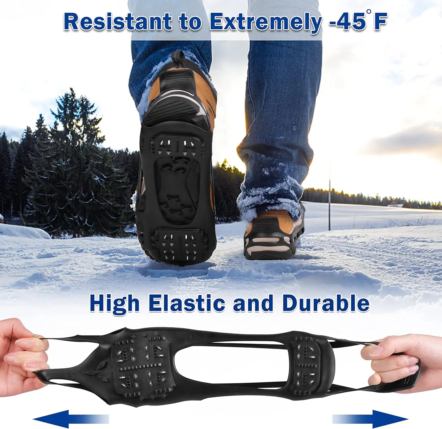FUSIGO Ice Cleats for Shoes and Boots Crampons Snow Traction Cleats for Walking on Snow and Ice Non-Slip Ice Shoe Grippers Men Women Kids Stretch Rubber Ice Cleats, 24 Studs