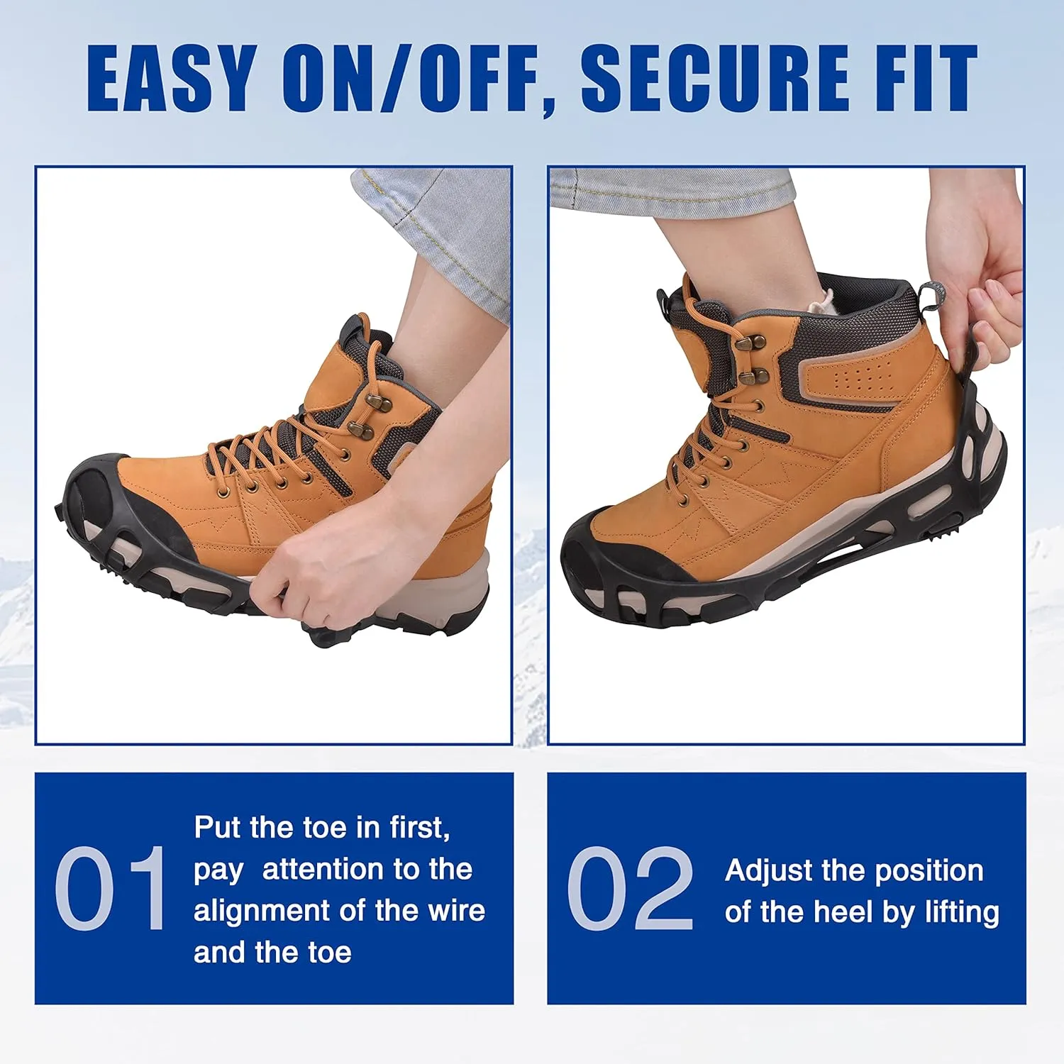 FUSIGO Ice Cleats for Shoes and Boots Crampons Snow Traction Cleats for Walking on Snow and Ice Non-Slip Ice Shoe Grippers Men Women Kids Stretch Rubber Ice Cleats, 24 Studs