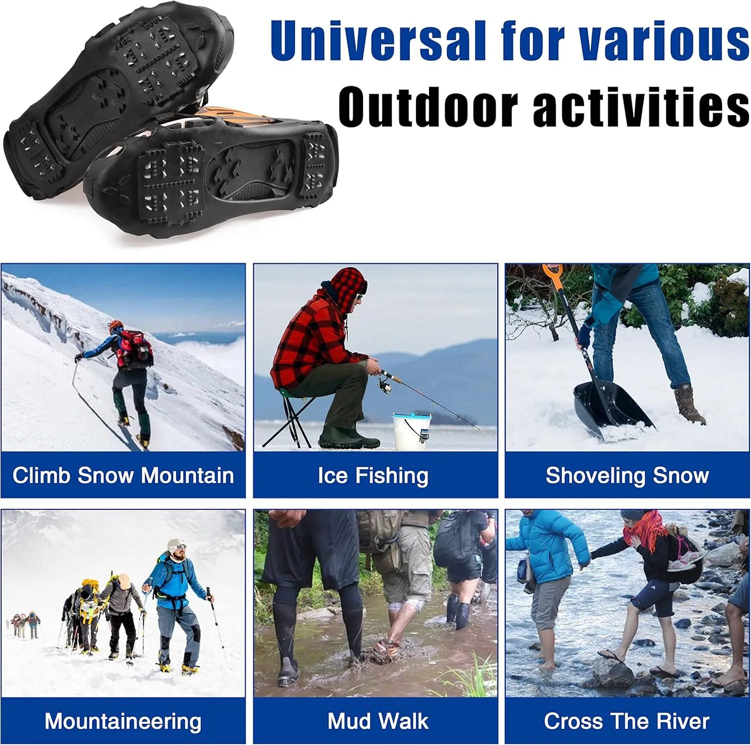 FUSIGO Ice Cleats for Shoes and Boots Crampons Snow Traction Cleats for Walking on Snow and Ice Non-Slip Ice Shoe Grippers Men Women Kids Stretch Rubber Ice Cleats, 24 Studs